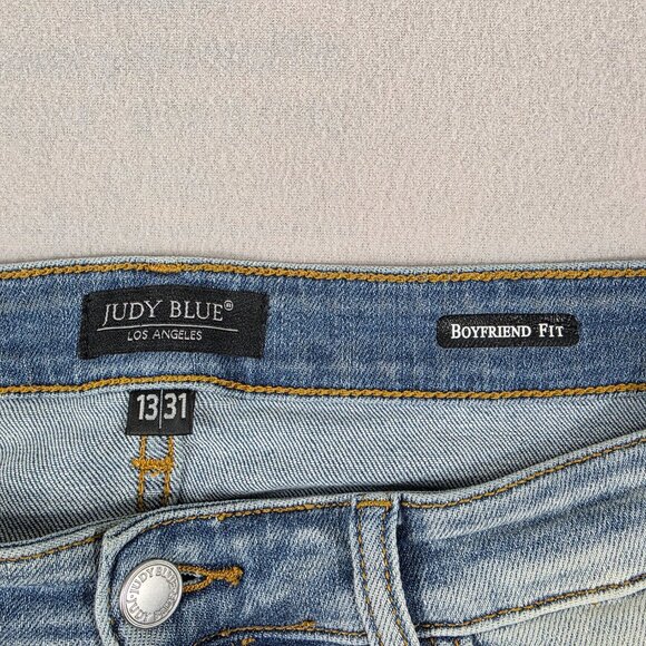 Judy Blue Jeans Womens 13/31 Blue Denim Boyfriend Fit Distressed Stretch - Picture 9 of 16